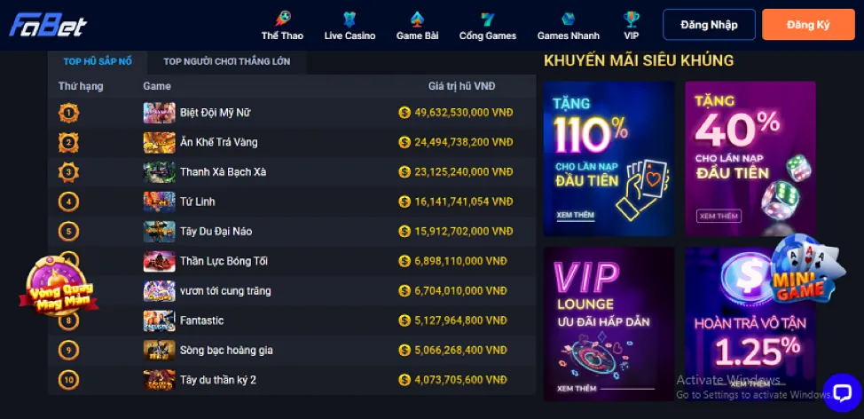 Đa dạng trò chơi casino trực tuyến tại F168VIP